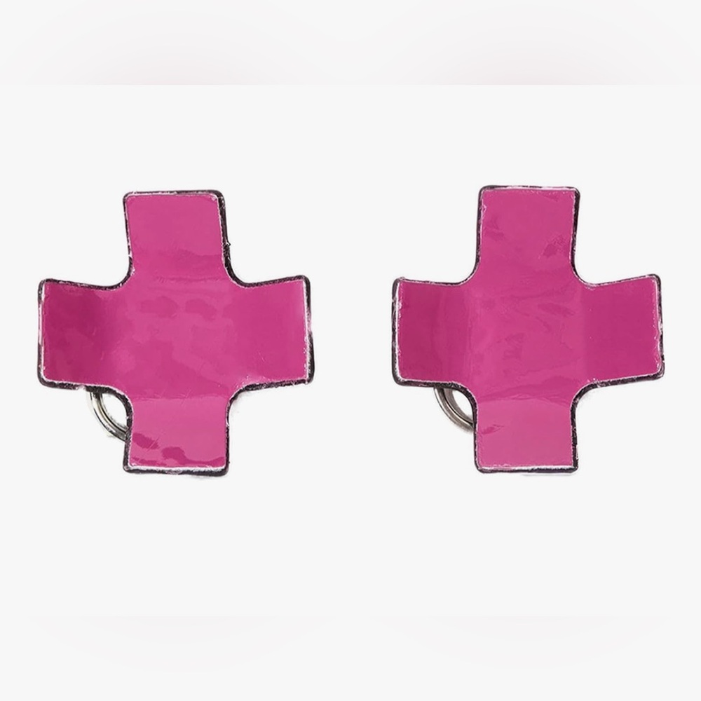 Black Leather Cross Pasties with Silver Rings - Picture 6 of 10